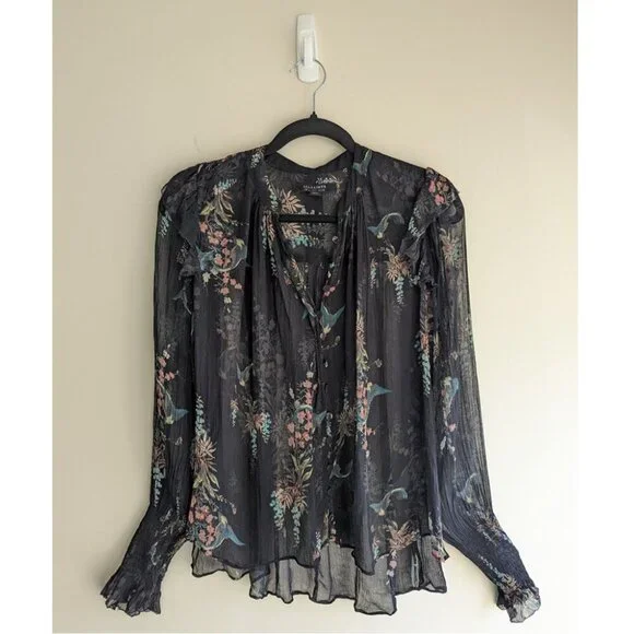 ALLSAINTS Lara Melisma Sheer Floral Print Blouse - Picture 8 of 15